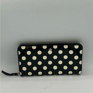 Kate Spade Carlisle Street Lacey Midnight / Cream polka dot zip around wallet